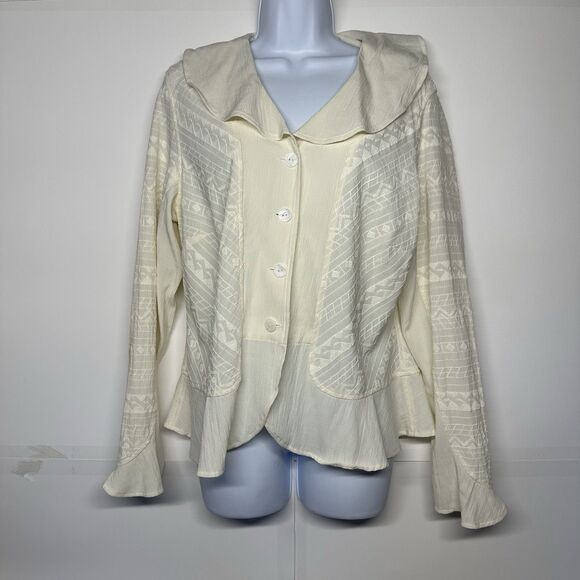 Coldwater Creek Women's White Button Down Blouse - Size L - Textured Rayon Blend - Picture 1 of 12